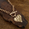 Boho Hammered Heart Front Toggle Necklace – Gold Tone