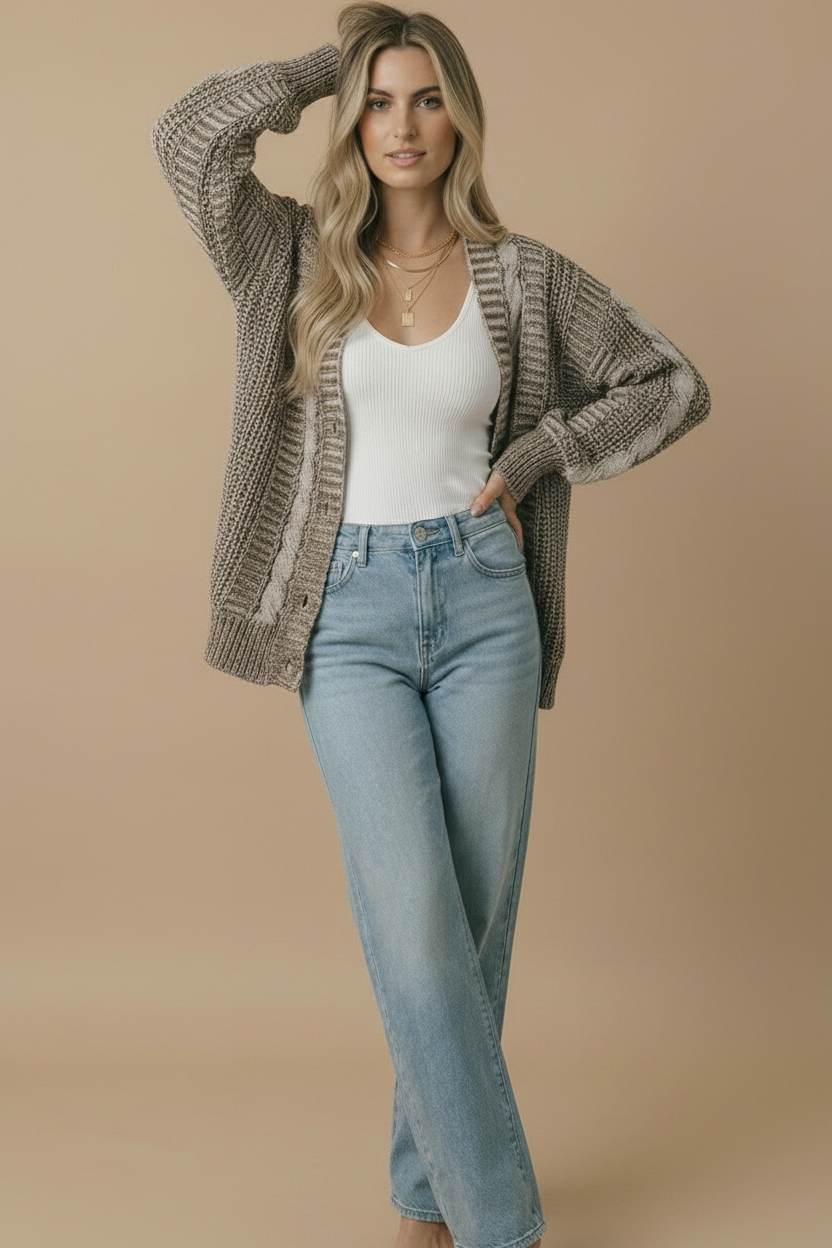 Button Down Oversized Cardigan: Oatmeal