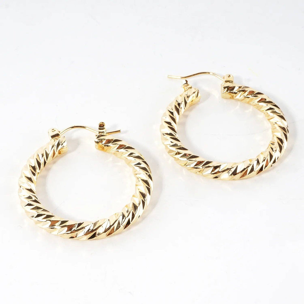 30mm Diamond Cut Textured Aluminum Hoop Earrings: Gold