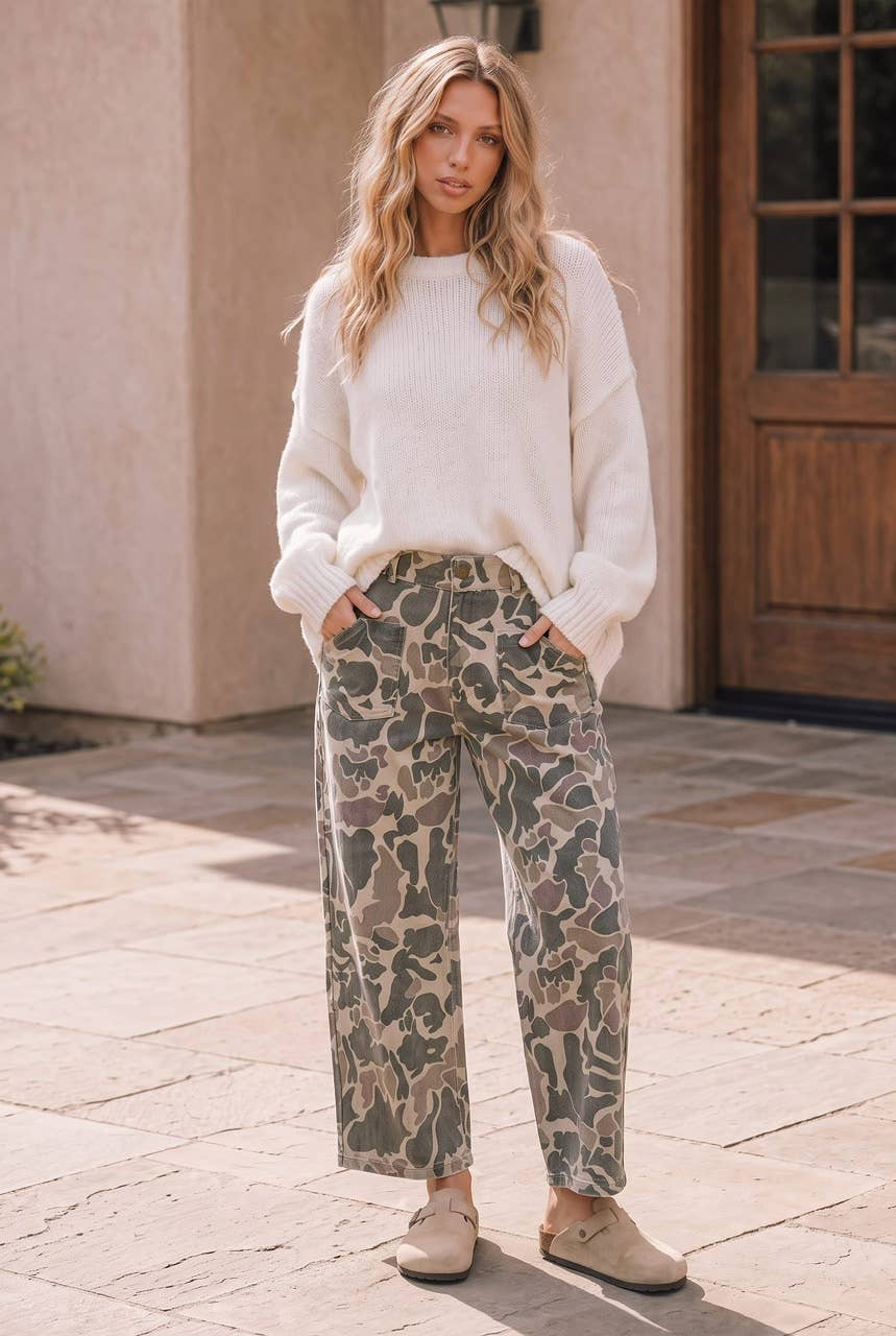 Camo Wide Leg Denim Pants