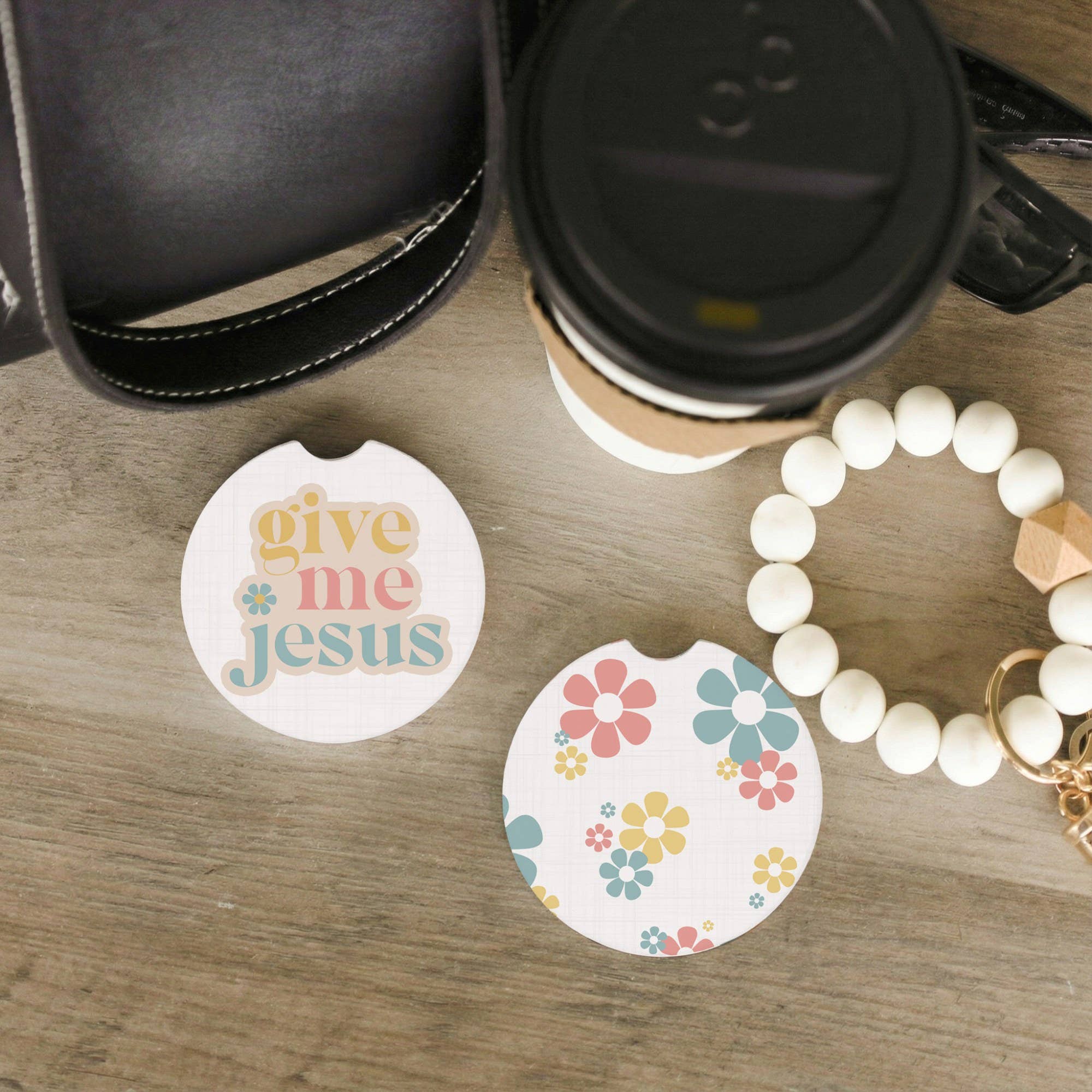 Give Me Jesus Flowers - Car Coasters