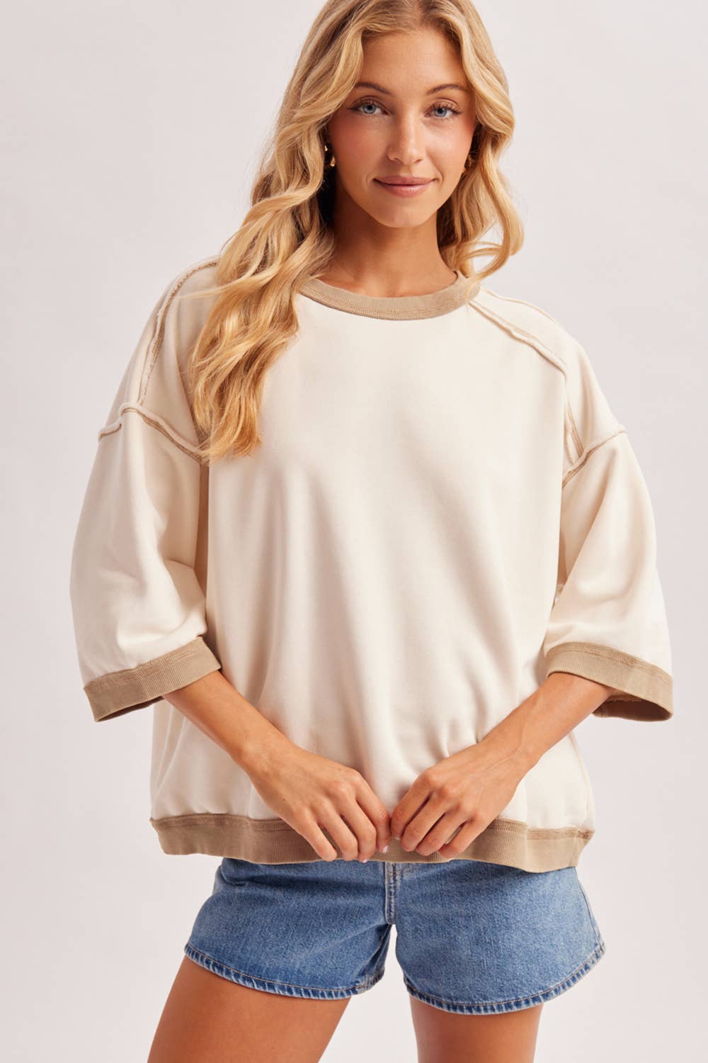 Boxy Short Sleeve Contrast Top
