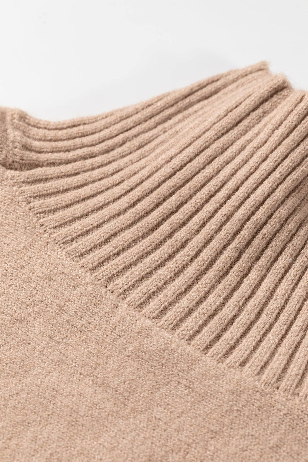 OMG! Solid Ribbed Trim High Neck Knit Top
