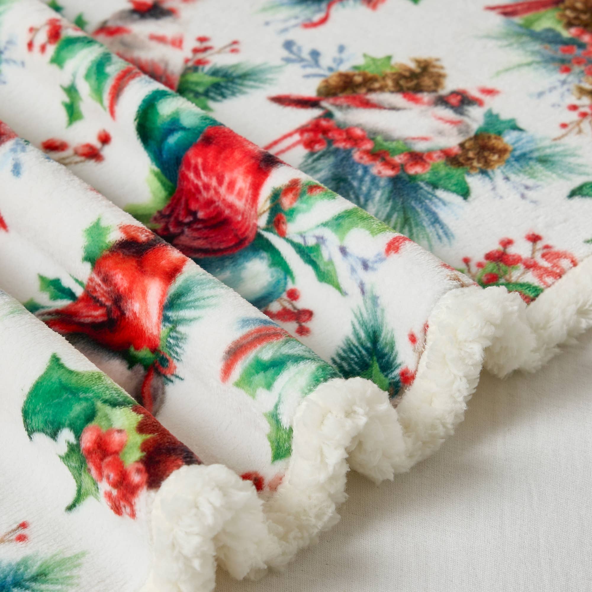 Winter Cardinal Faux Fur & Sherpa Throw Blanket
