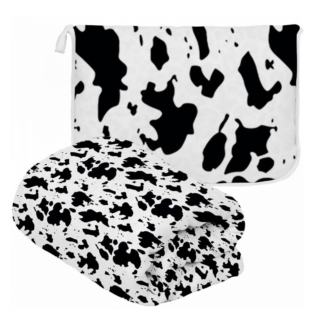 Cow Print Plush Travel Throw Blanket with Matching Case