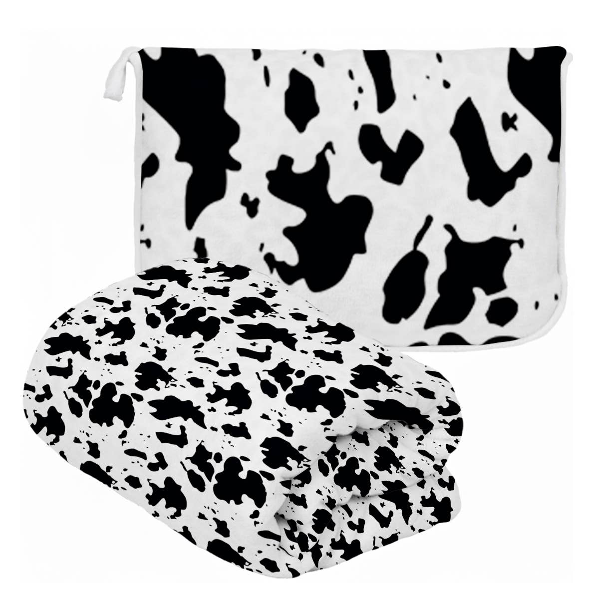 Cow Print Plush Travel Throw Blanket with Matching Case