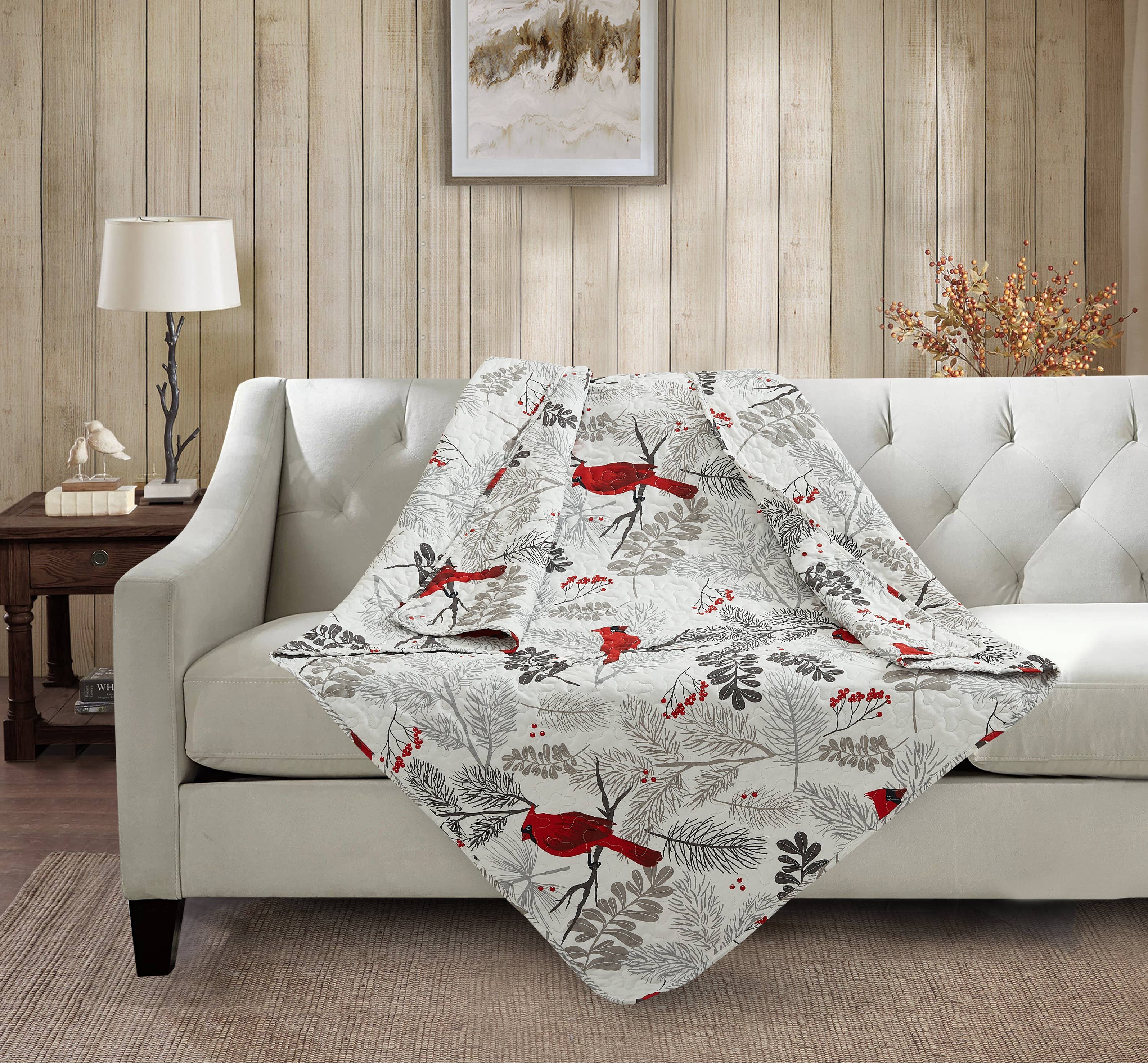 Cardinals Winter Wood Quilted Throw