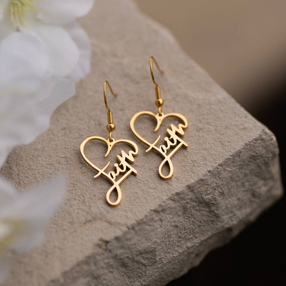 Faith Heart Earrings: 18K Gold Dipped