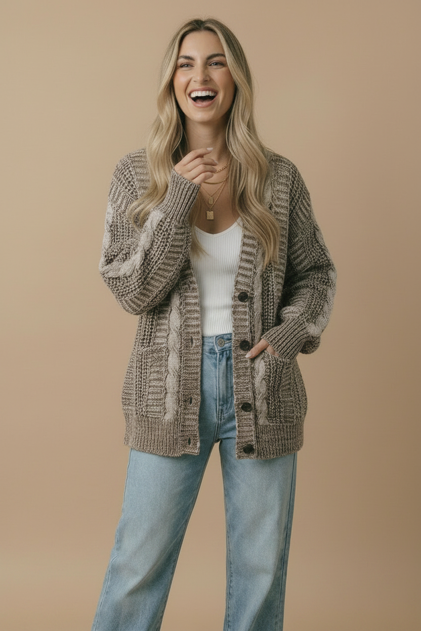 Button Down Oversized Cardigan: Oatmeal