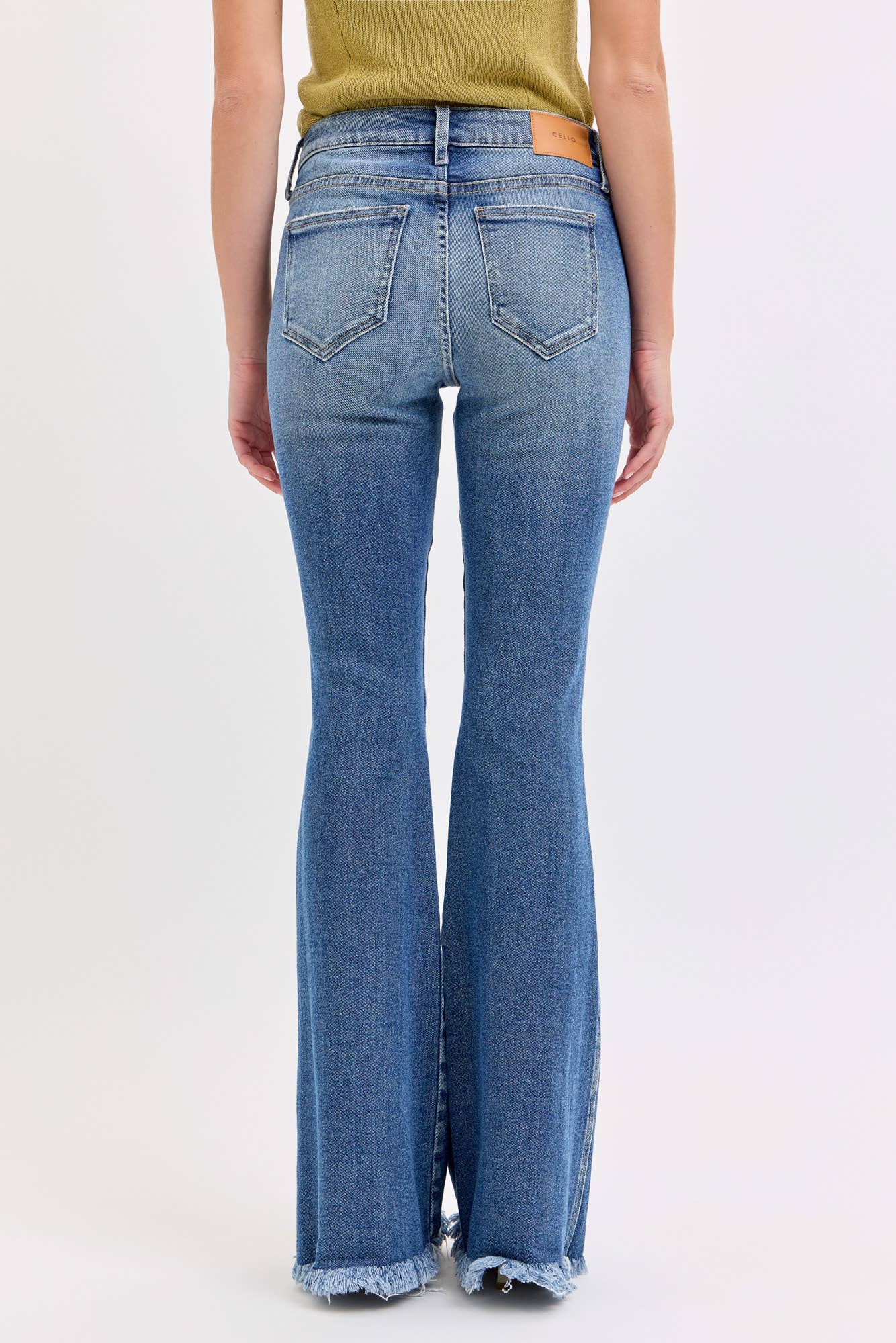 Cello Mid Rise Super Flare with Frayed Hem