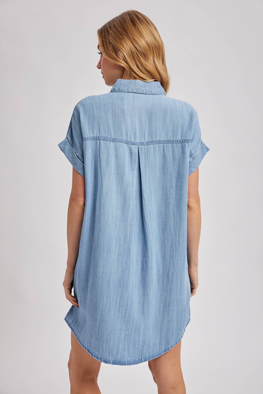 DENIM BUTTON DOWN SHIRT DRESS: LT.WASH
