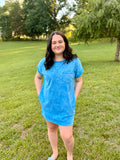Halo Washed Premium Cotton T-shirts Dress: Ocean Blue