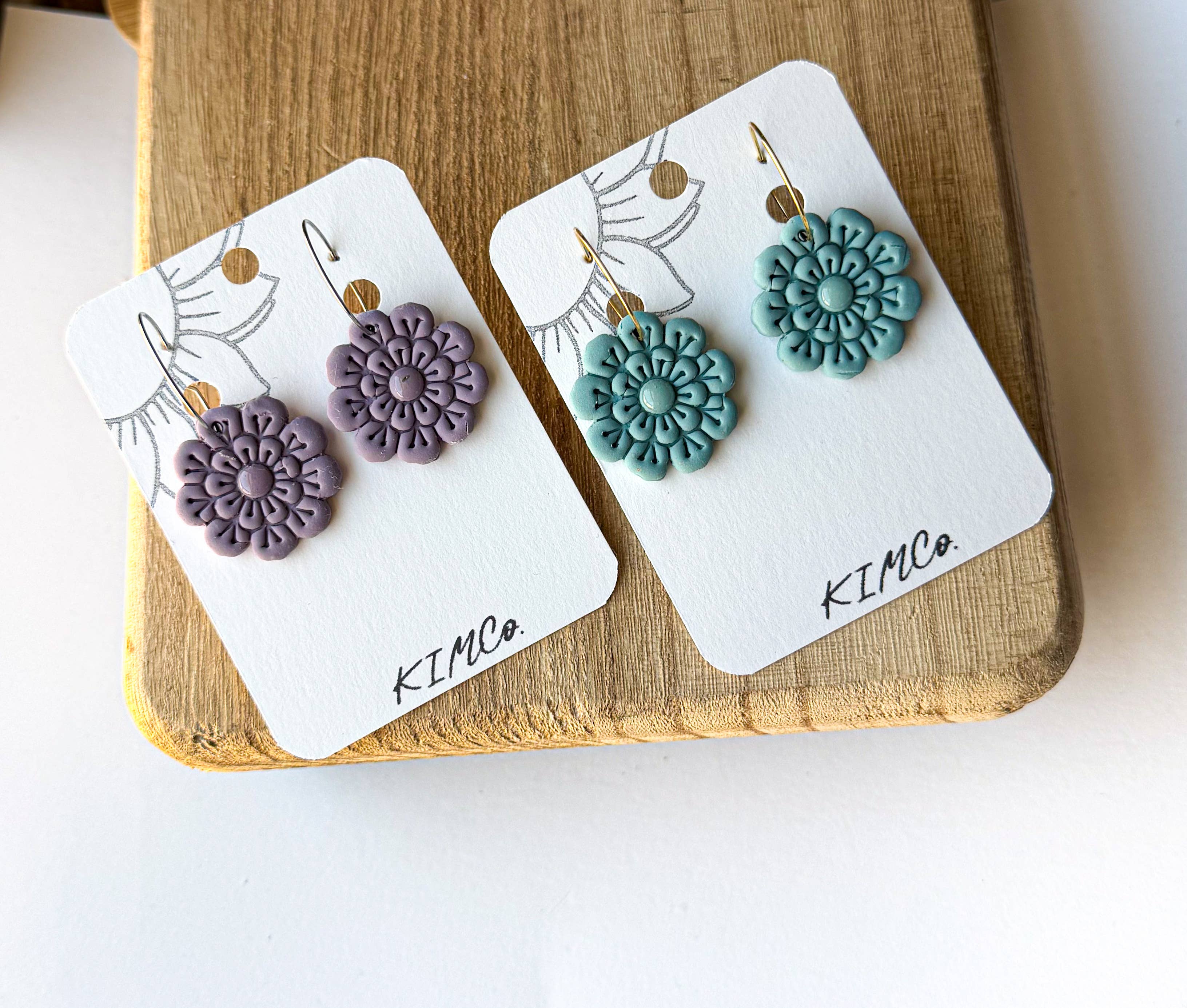 Polymer Clay Earrings - Everyday - Embossed Flower: Olive / Gold Plated Fishhook