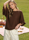 Ruffle Accent Dolman Sleeve Knitted Sweater Top