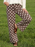 Polka Dot Straight Leg Cotton Denim Span Pants: Brown
