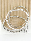3 PC Stackable Ribbon Charm Bracelets: Rhodium White