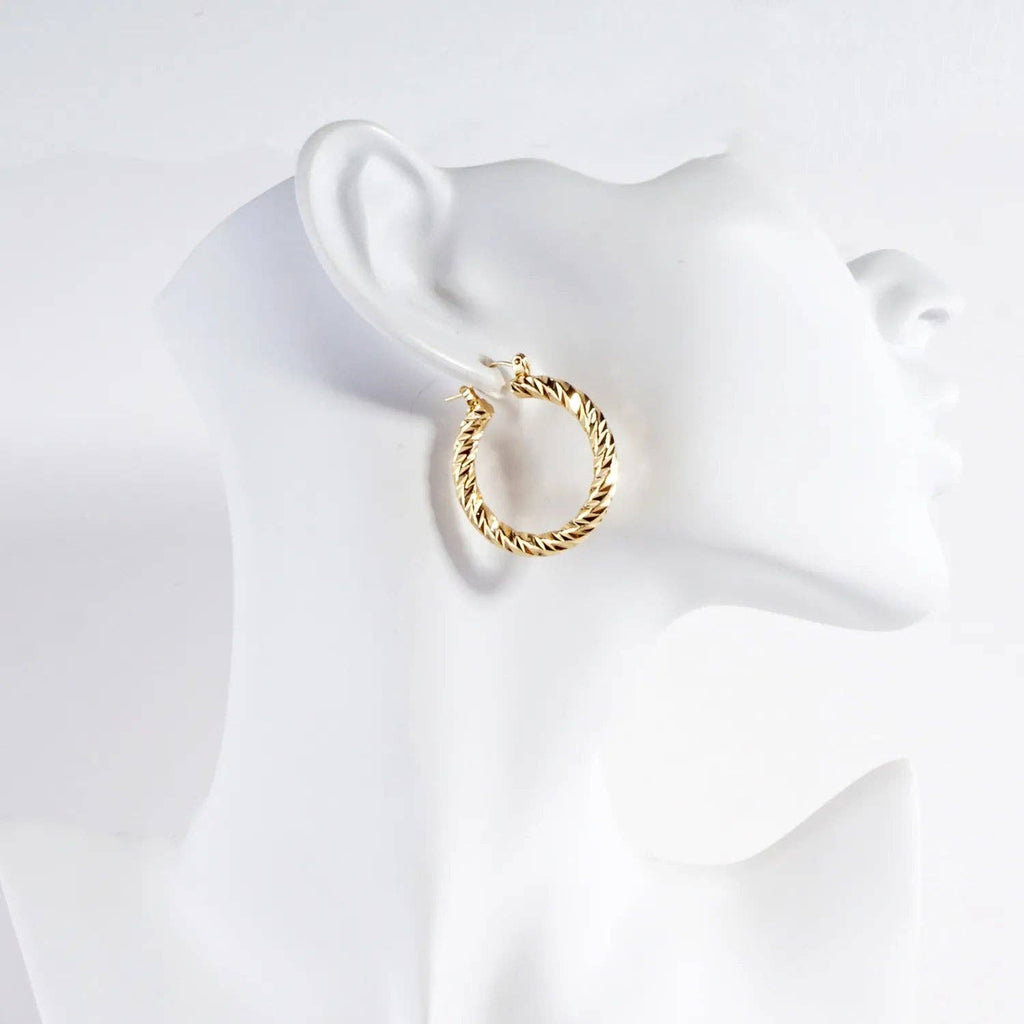 30mm Diamond Cut Textured Aluminum Hoop Earrings: Gold