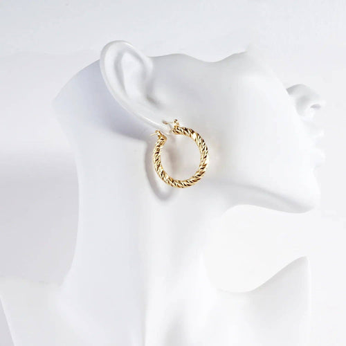 30mm Diamond Cut Textured Aluminum Hoop Earrings: Gold
