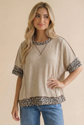 Leopard Thermal Color Block Reverse Seam Top