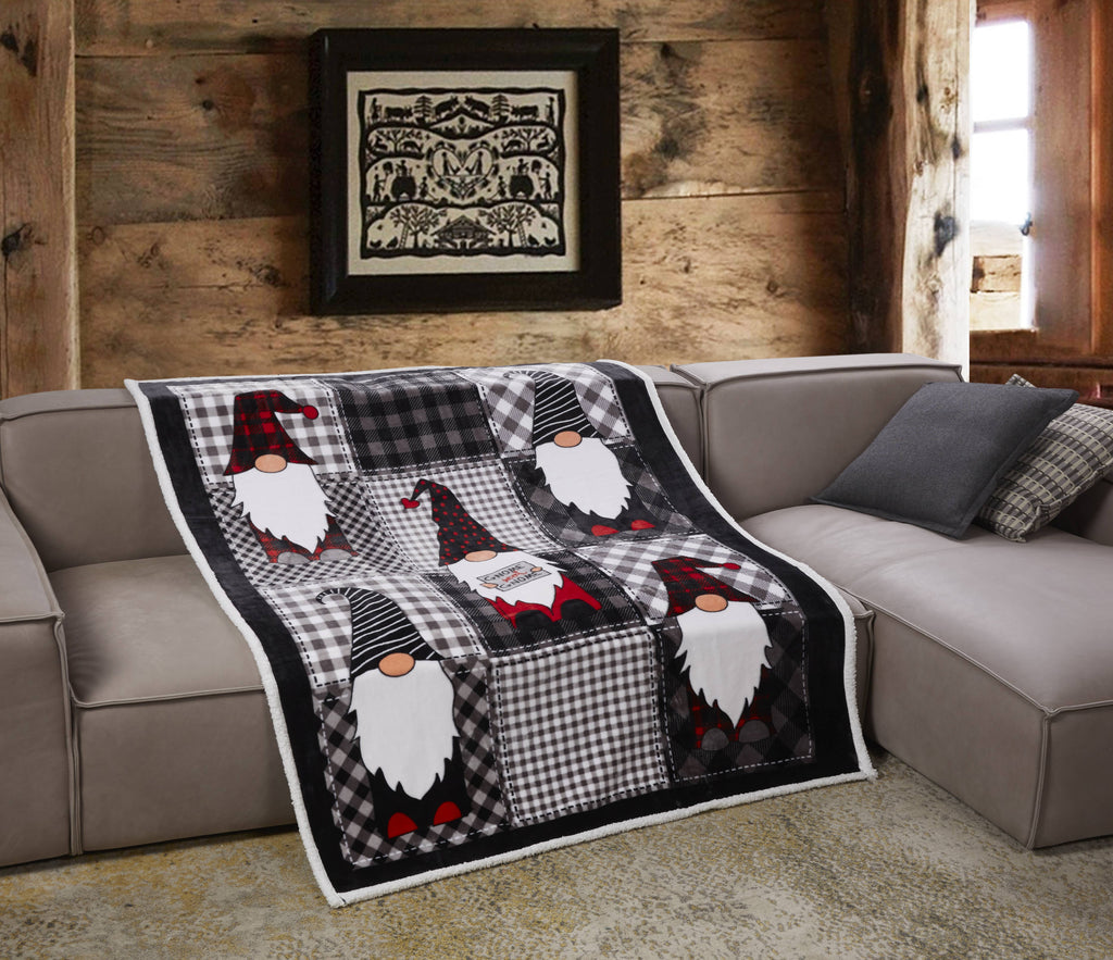 "Gnome Sweet Gnome" Flannel Sherpa Throw Blanket 50"x60"