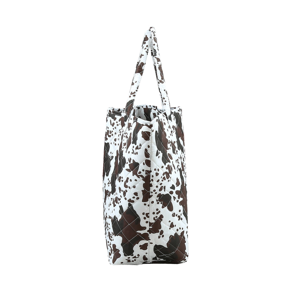 Black Brown Cow Print Quilted Tote Bag