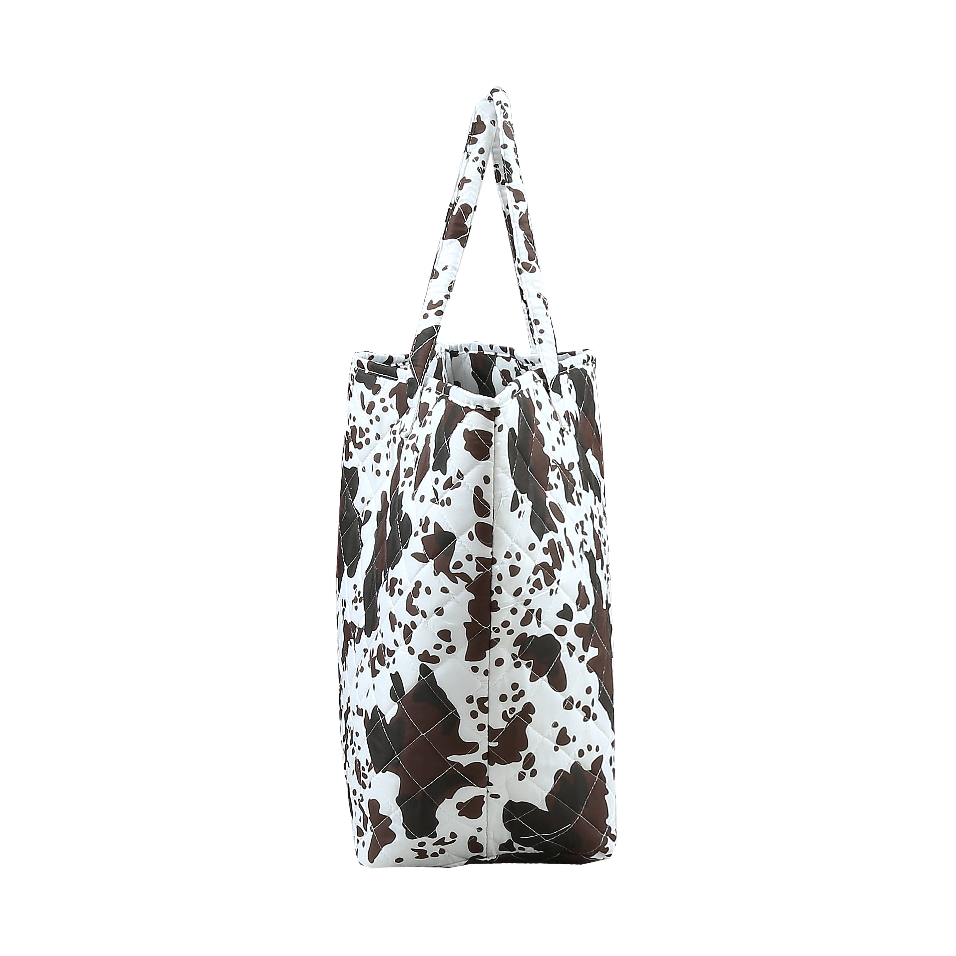 Black Brown Cow Print Quilted Tote Bag