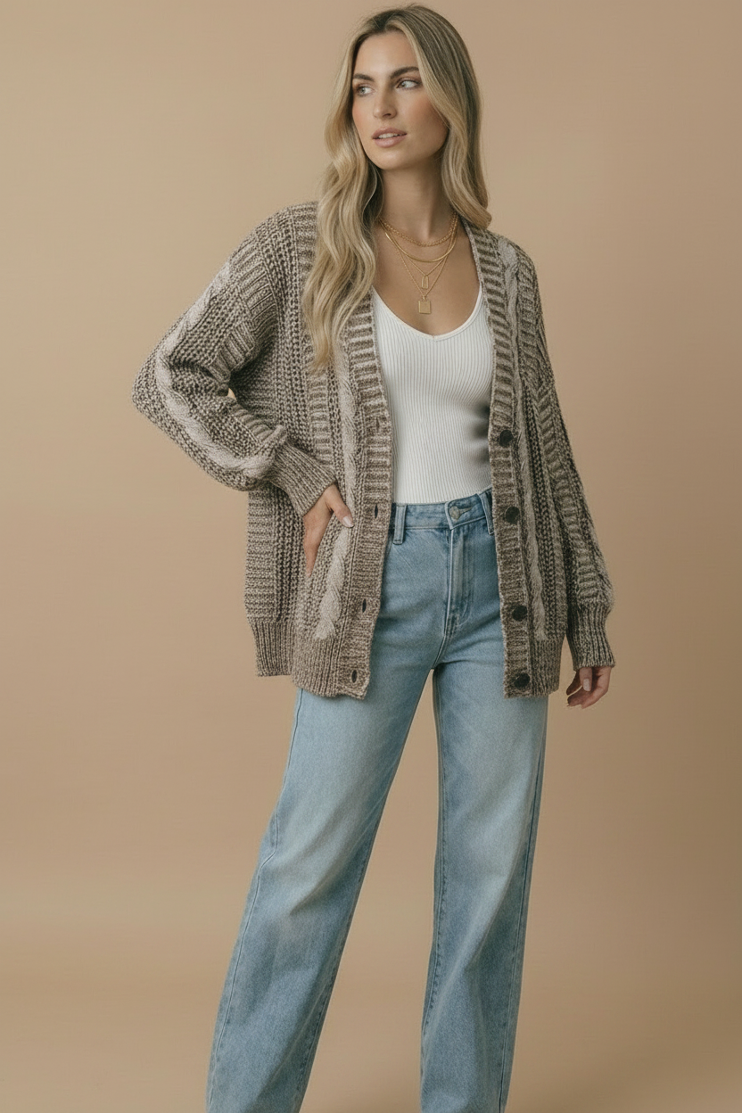 Button Down Oversized Cardigan: Oatmeal