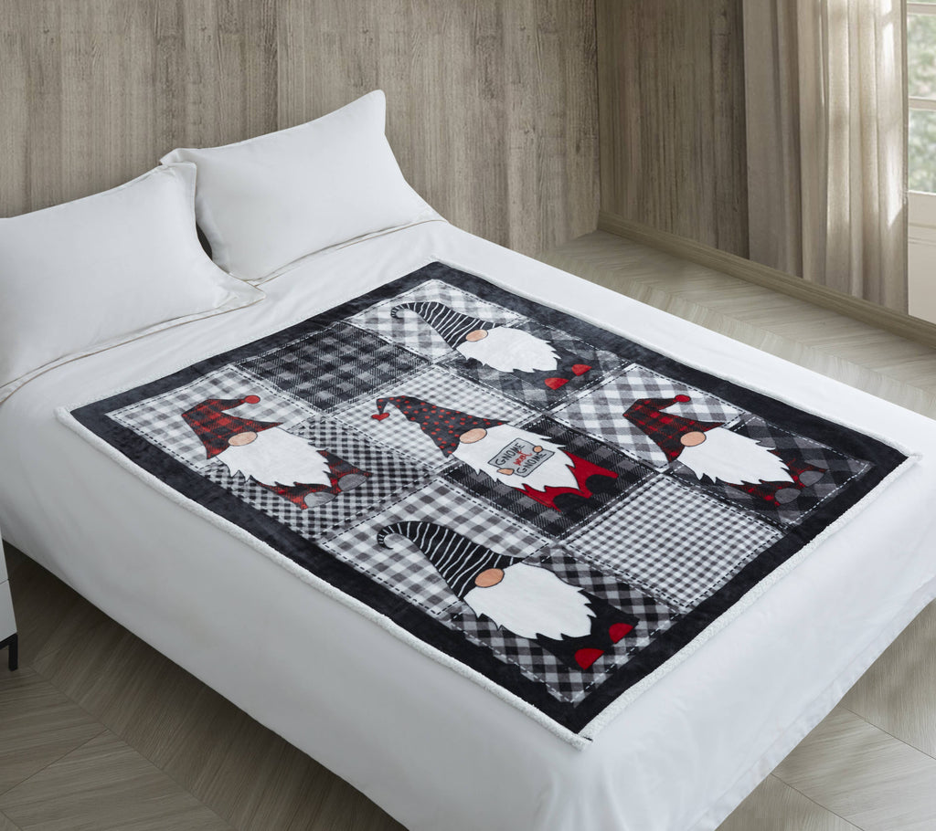 "Gnome Sweet Gnome" Flannel Sherpa Throw Blanket 50"x60"