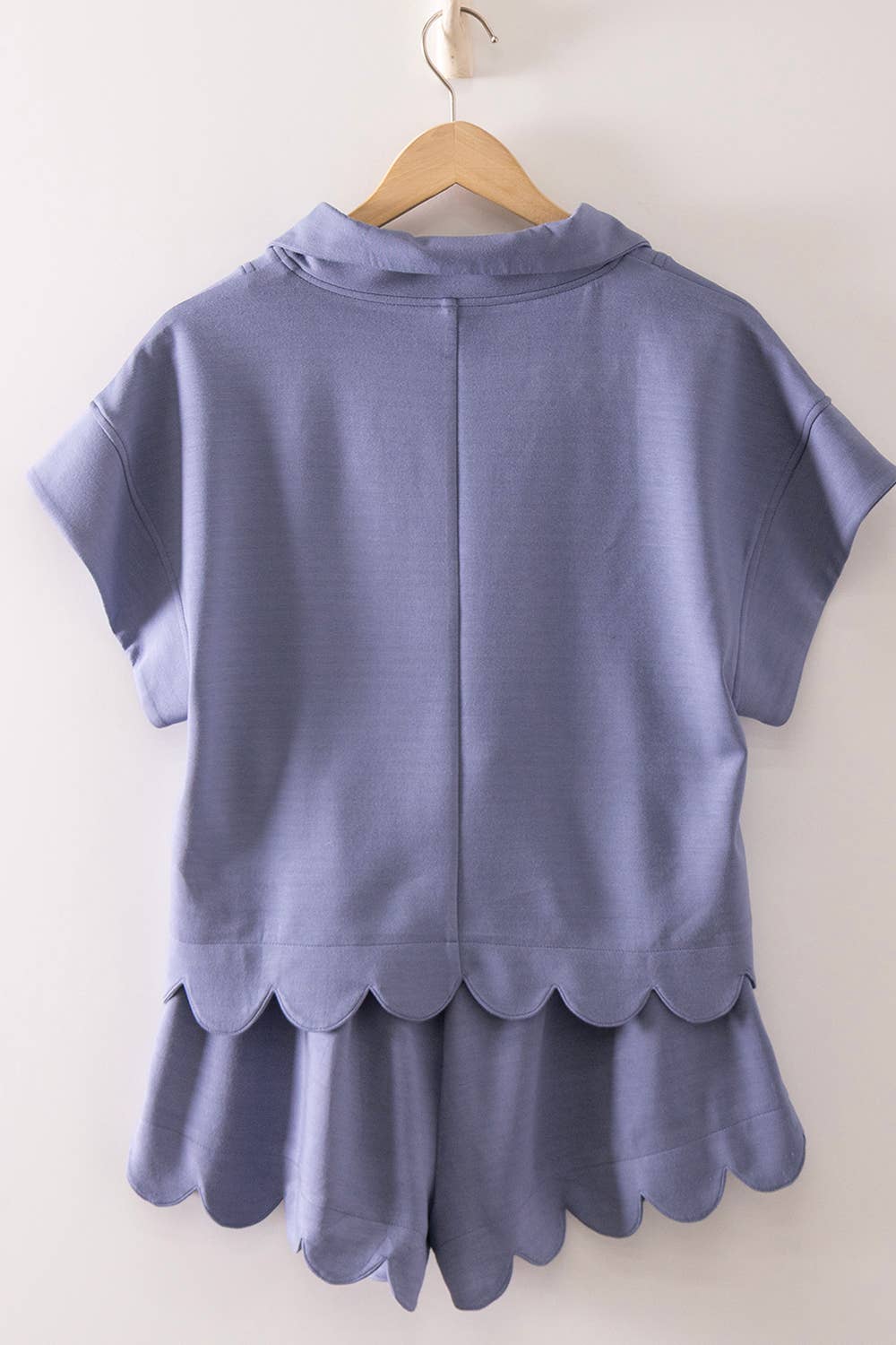 NewIn Half-Zip Scallop Active Shorts Set: Denim