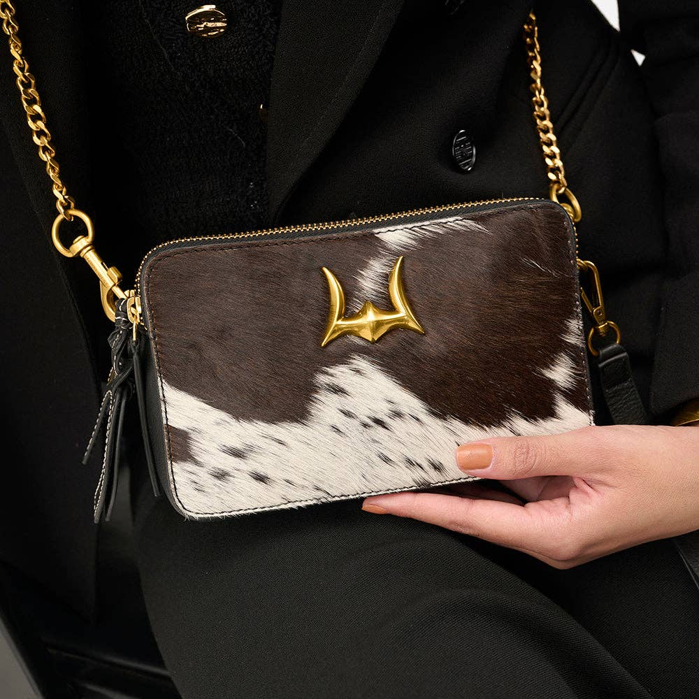 Loyal West Shell Mini Purse In Black & White Cowhide: Single
