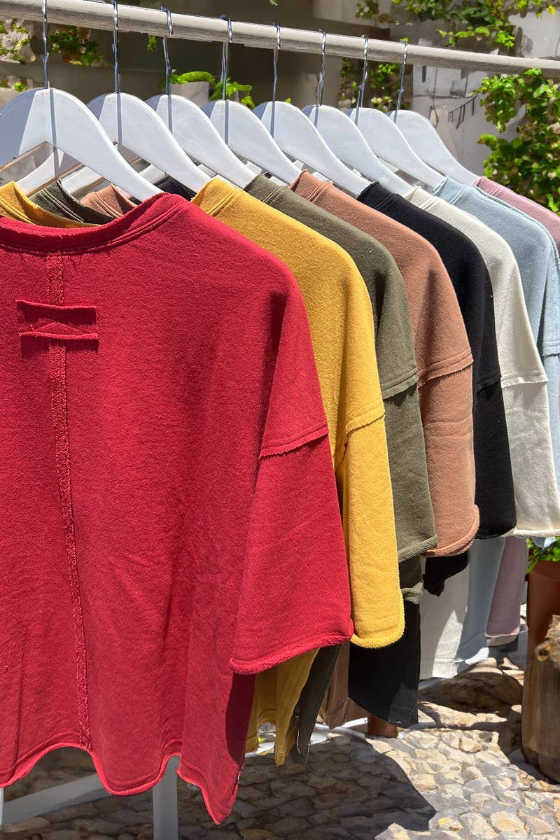 Vintage-Inspired Cut Edge Knit Top: Burgundy