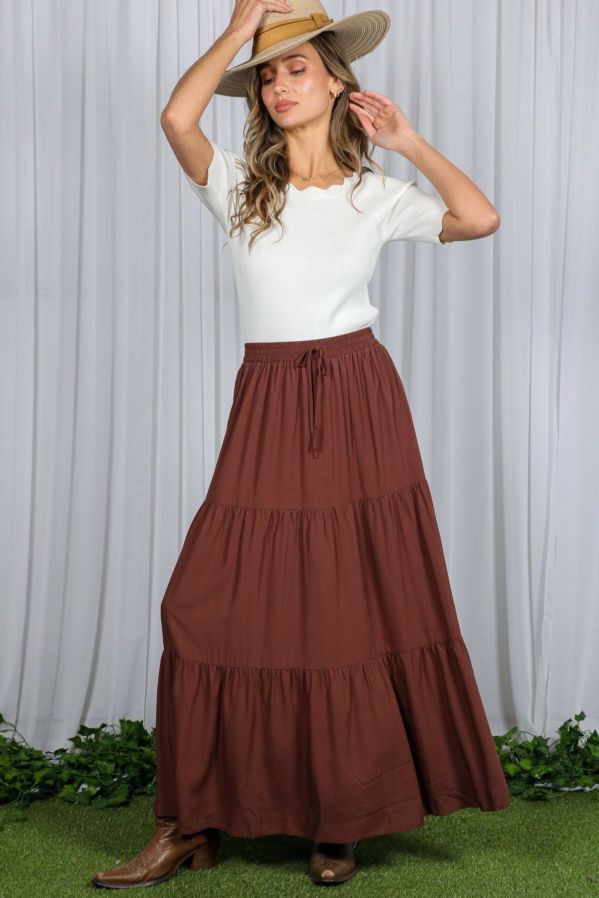 Tiered Drawstring Maxi Skirt