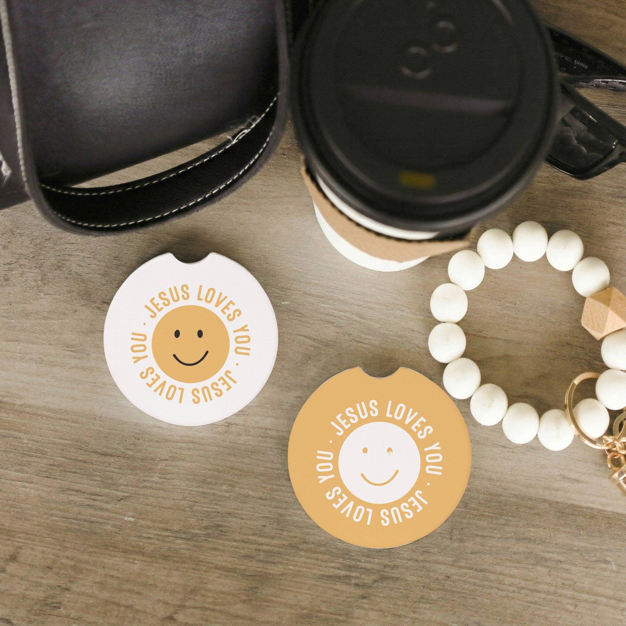 Jesus Loves Smiley - Car Coasters