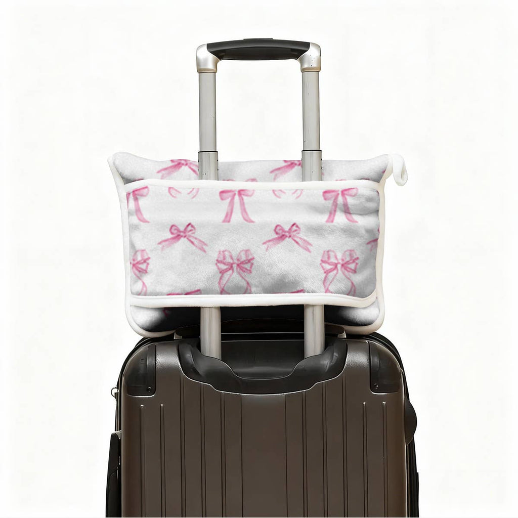 Pink Bows Plush Travel Throw Blanket & Matching Case
