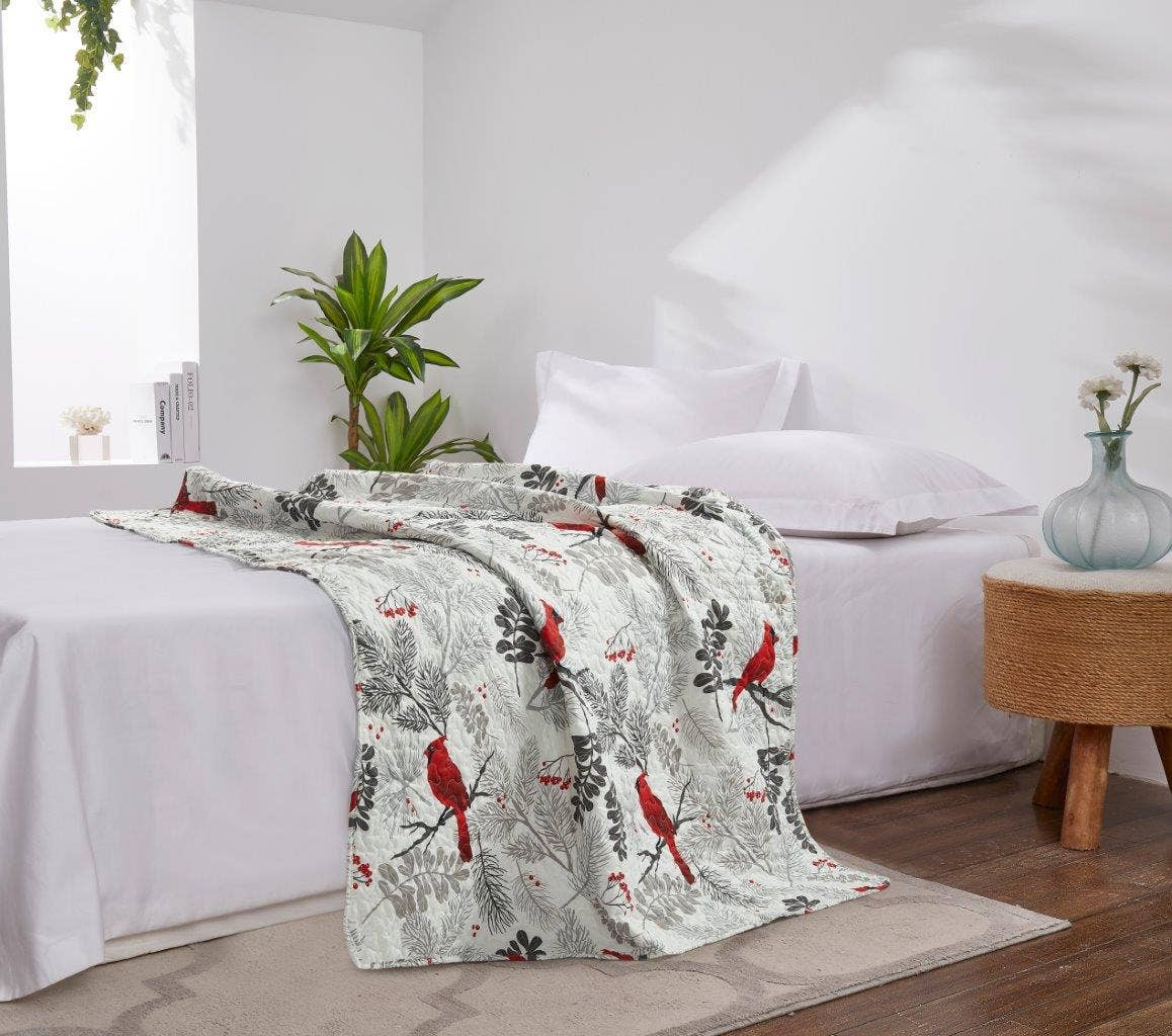 Cardinals Winter Wood Quilted Throw