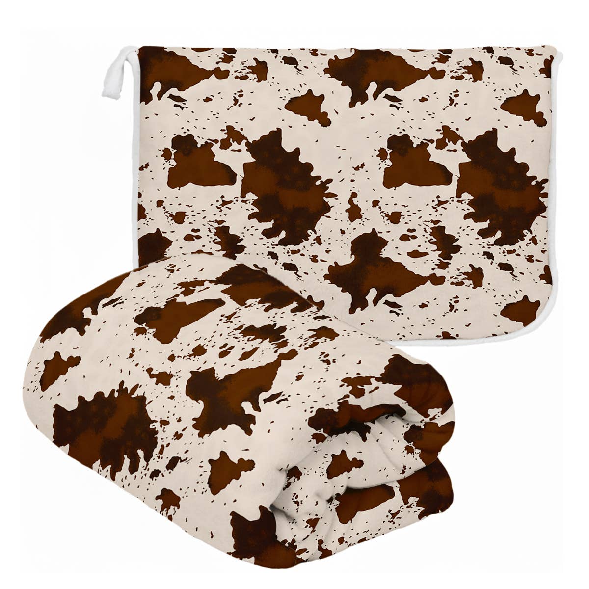 Brown Cowprint Plush Travel Throw Blanket with Matching Case