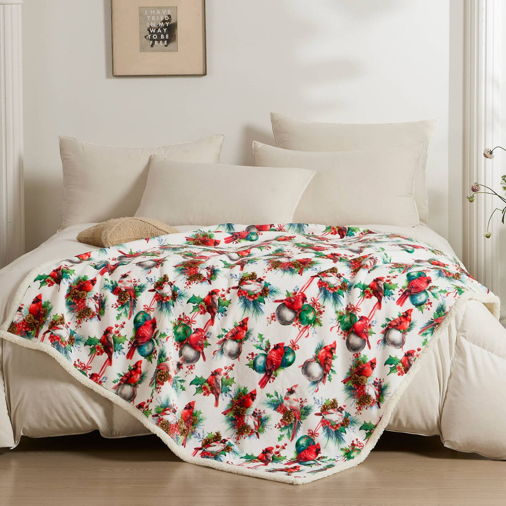 Winter Cardinal Faux Fur & Sherpa Throw Blanket