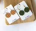 Polymer Clay Earrings - Everyday - Embossed Flower: Olive / Gold Plated Fishhook