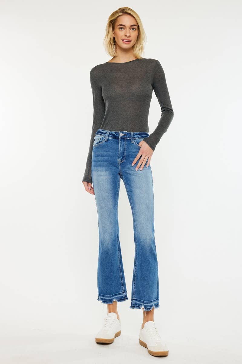 Kan Can High Rise Crop Bootcut Jeans (Medium Wash)