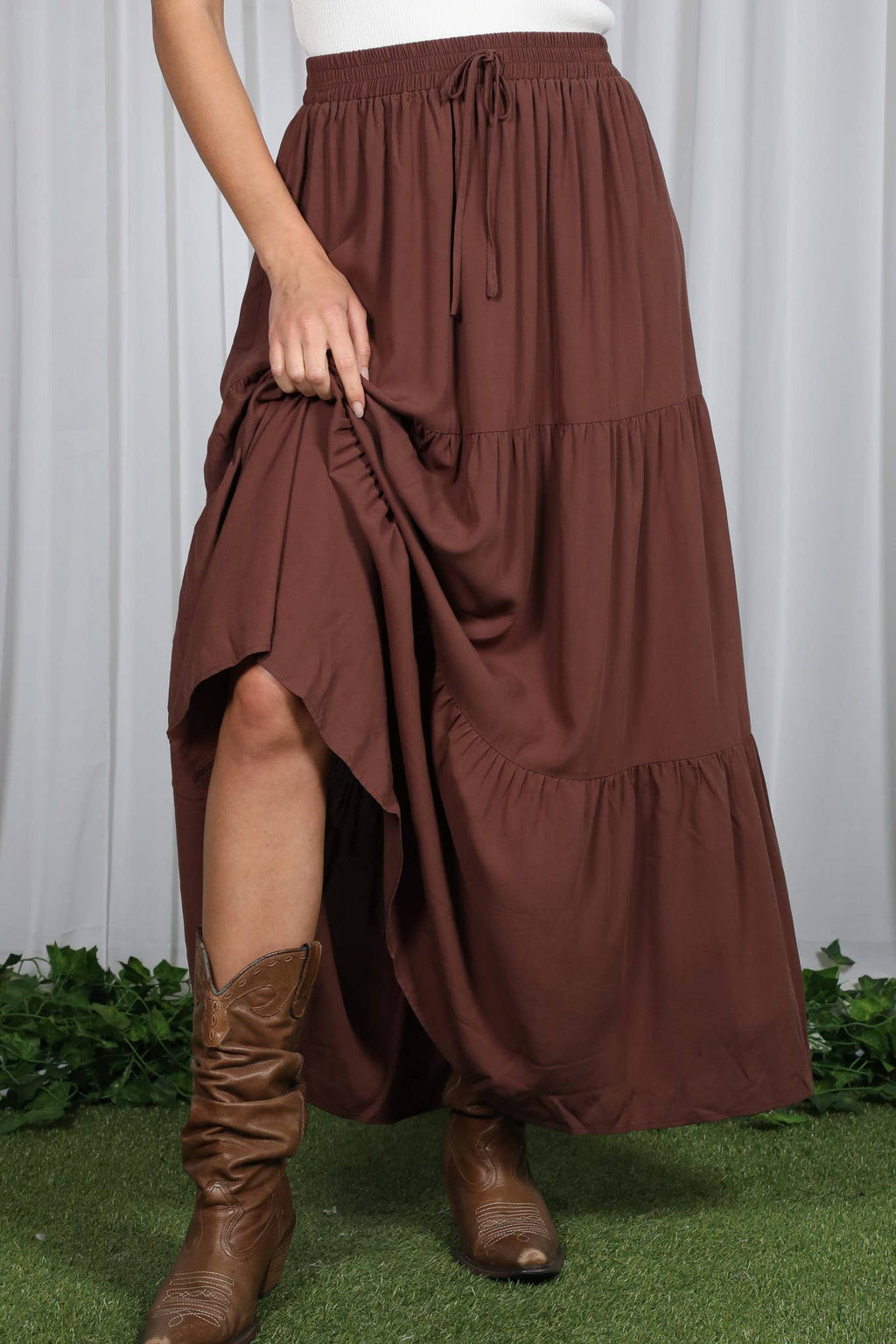 Tiered Drawstring Maxi Skirt