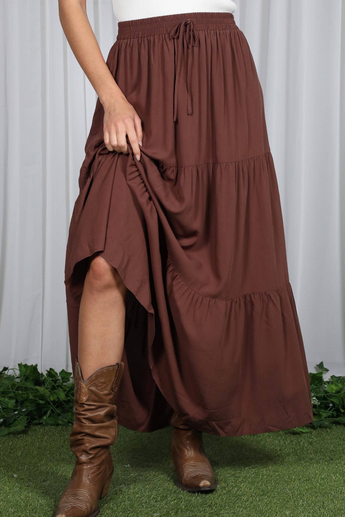 Tiered Drawstring Maxi Skirt