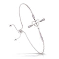Pavé Cross Heart Adjustable Bracelet - Silver