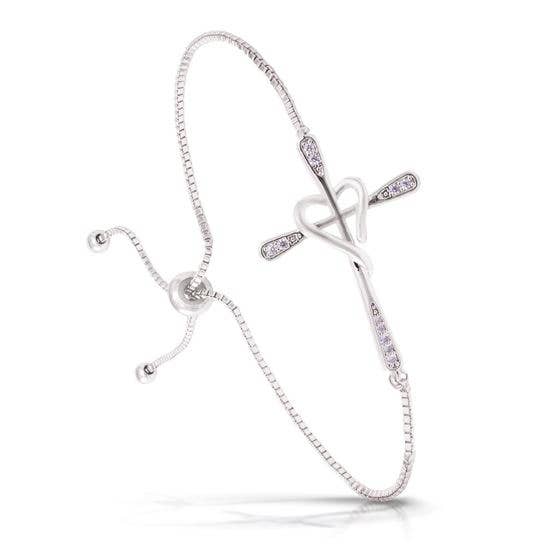 Pavé Cross Heart Adjustable Bracelet - Silver