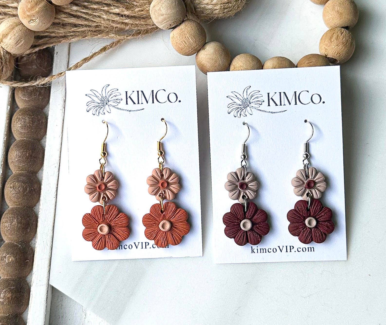 Polymer Clay Earrings - Everyday - Flowers: Terracotta / Gold Plated