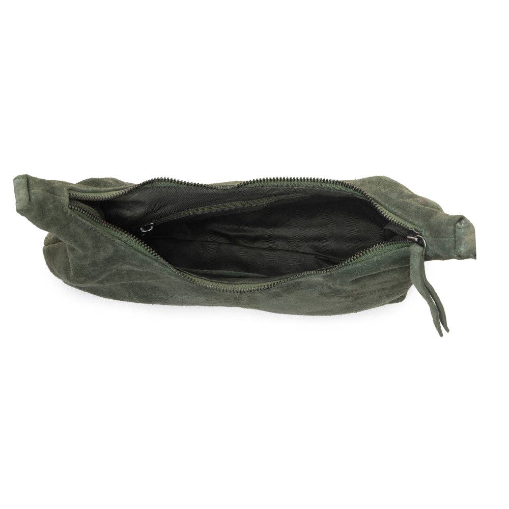 Windrow Genuine Suede Bag for Women in forest green with extra strap