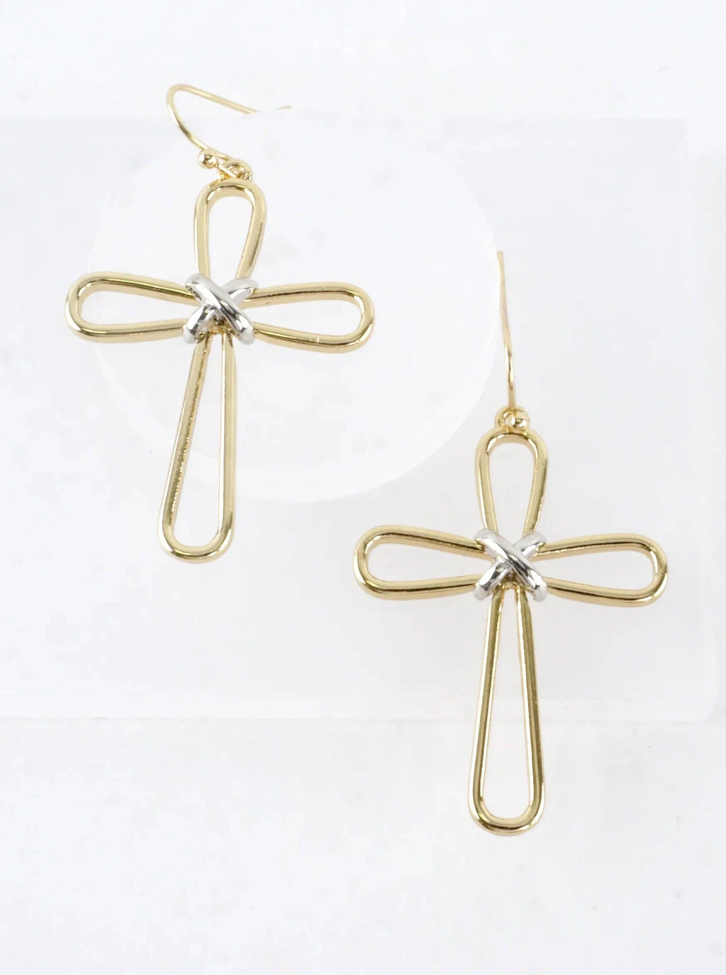 Modern Open Cross Wire Drop Earrings: Gold Rhodium