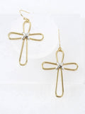 Modern Open Cross Wire Drop Earrings: Gold Rhodium