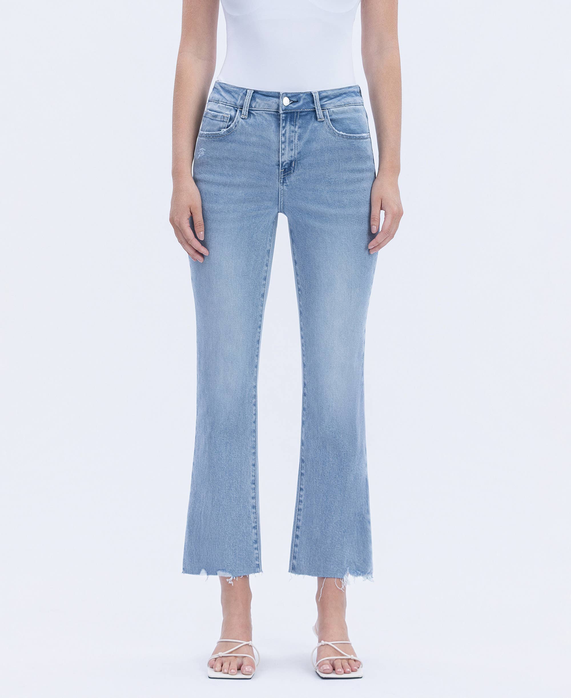 HIGH RISE RAW HEM KICK FLARE JEANS
