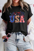 USA Graphic Tee Women Patriotic Fourth of July Shirt: Black