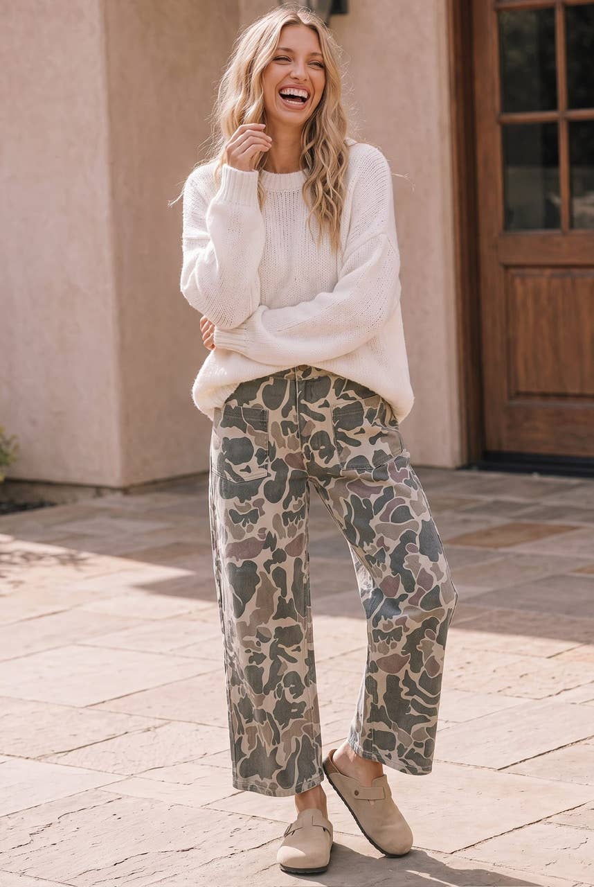 Camo Wide Leg Denim Pants